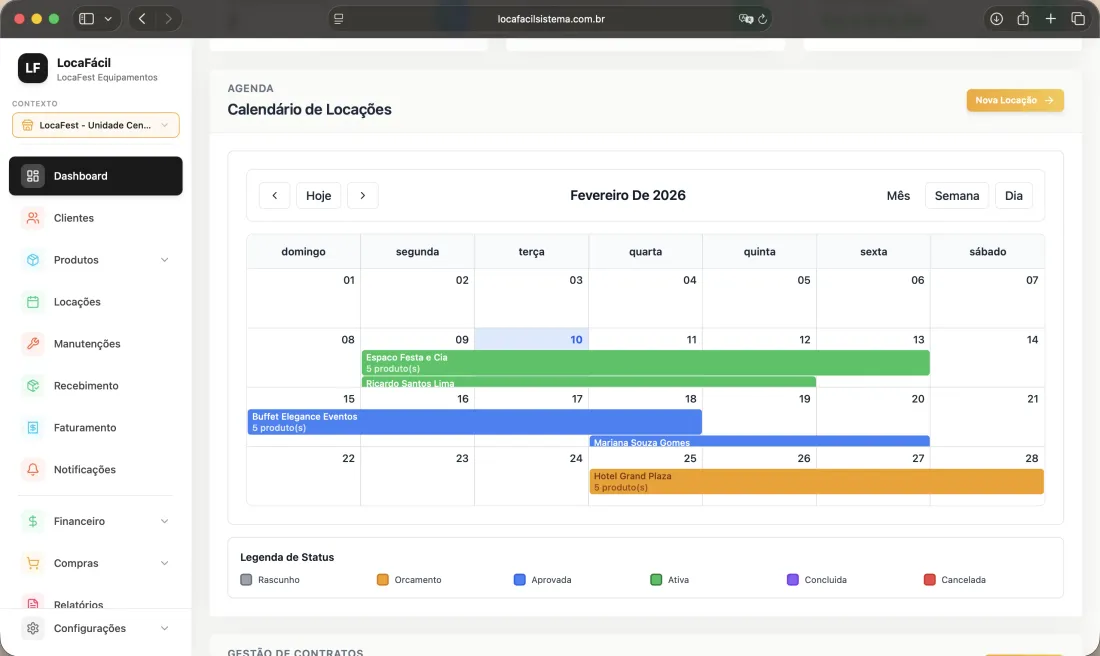 Calendário da Filial